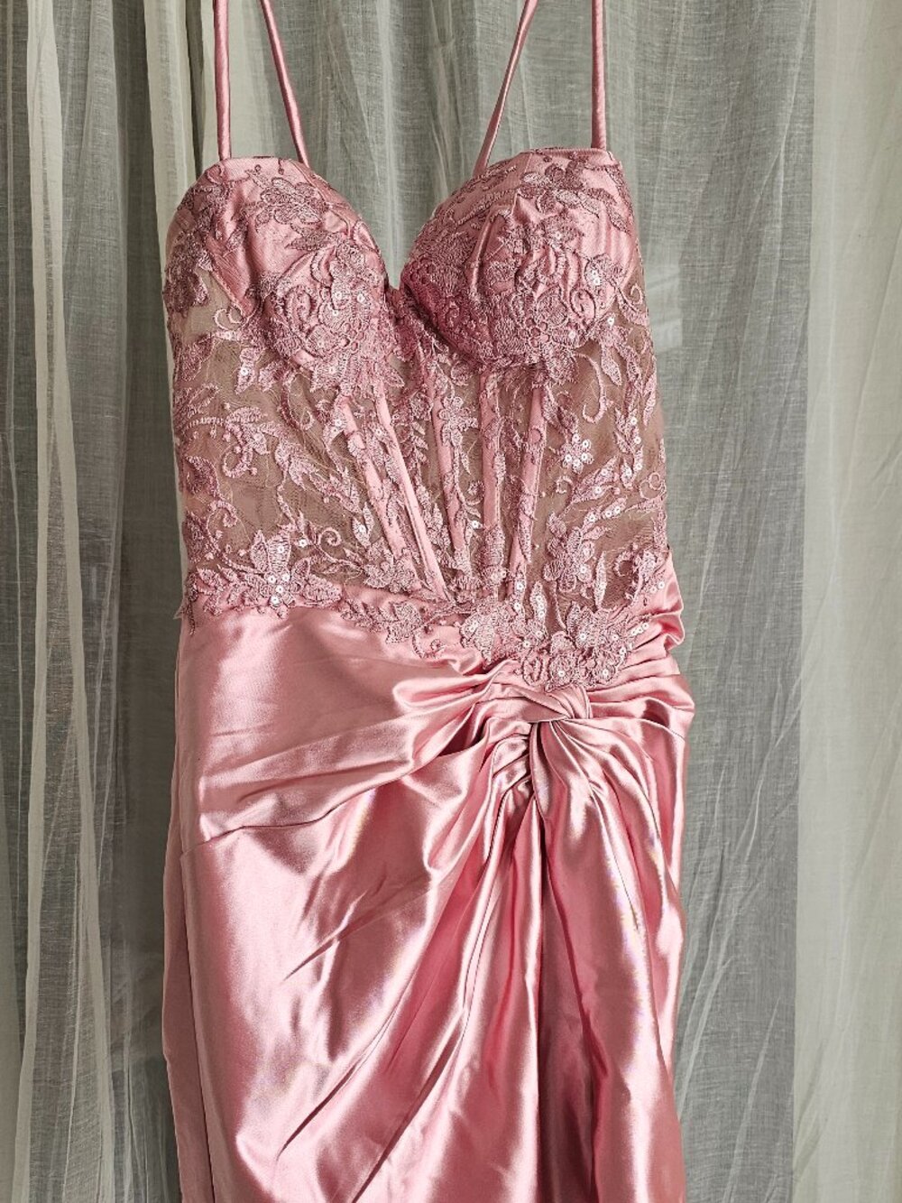 Women's Pink Ruched Corset Satin Homecoming with Slit Mini Dress Size 0 NEW